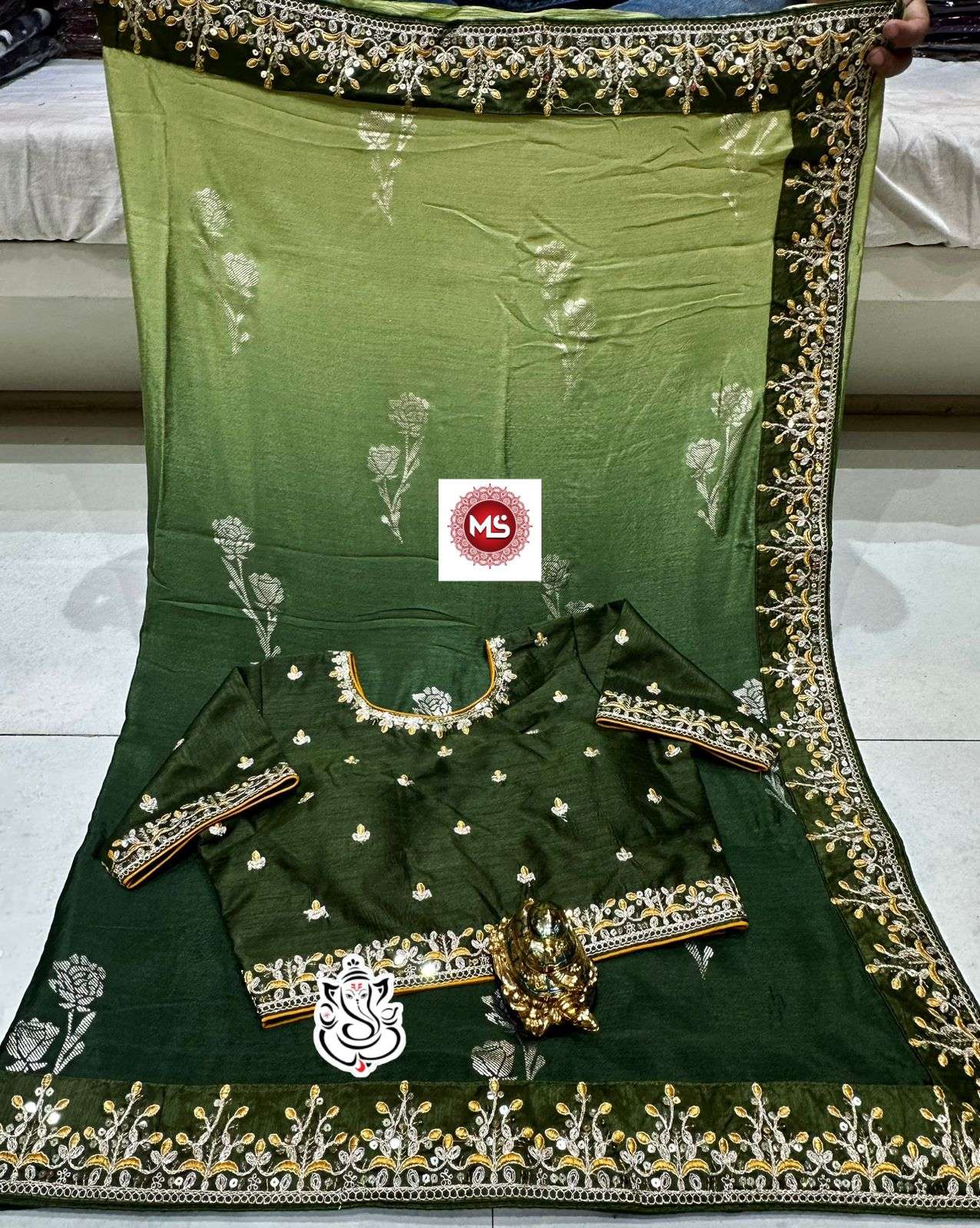 ms brand flower butta designer banglori silk saree