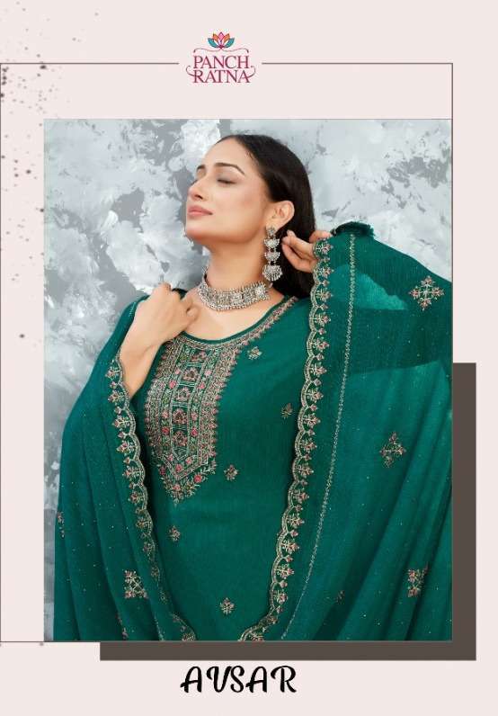 panch ratna avsar Pure Sparkle Simar Silk With Heavy Work suit