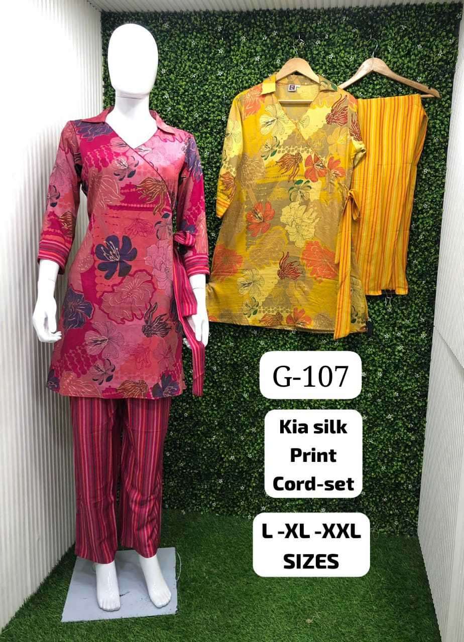 pr 107 fancy kia silk print co- ord sets