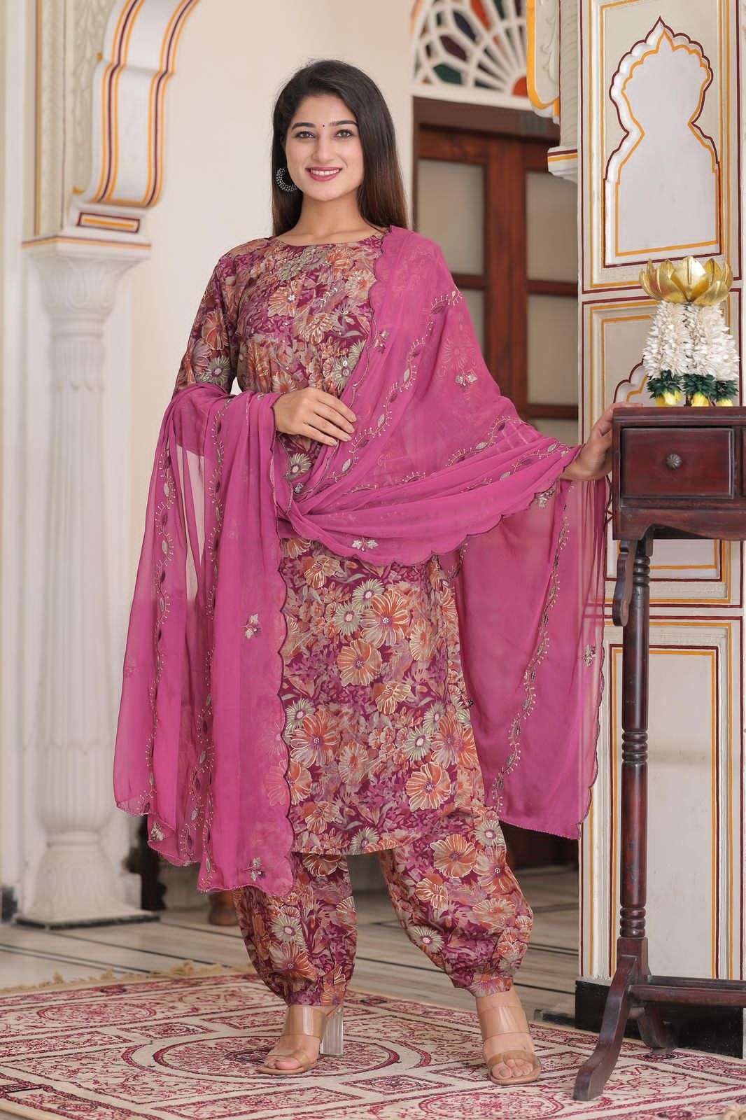 pr modal chanderi afghani 3 Pc  Modal Chanderi Foil suit