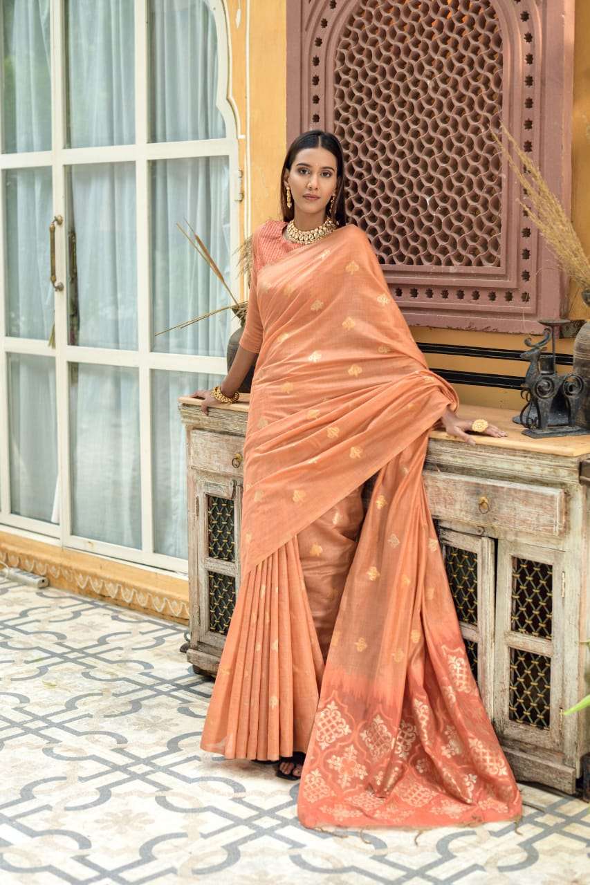 rajgharana chanderi silk saree with silver copper zari weaves 