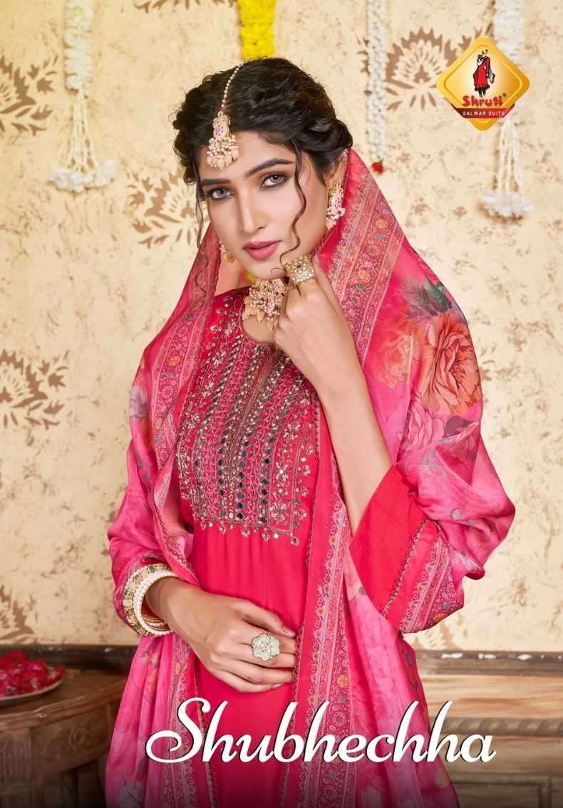 shruti shubhechha viscose roman silk suit 