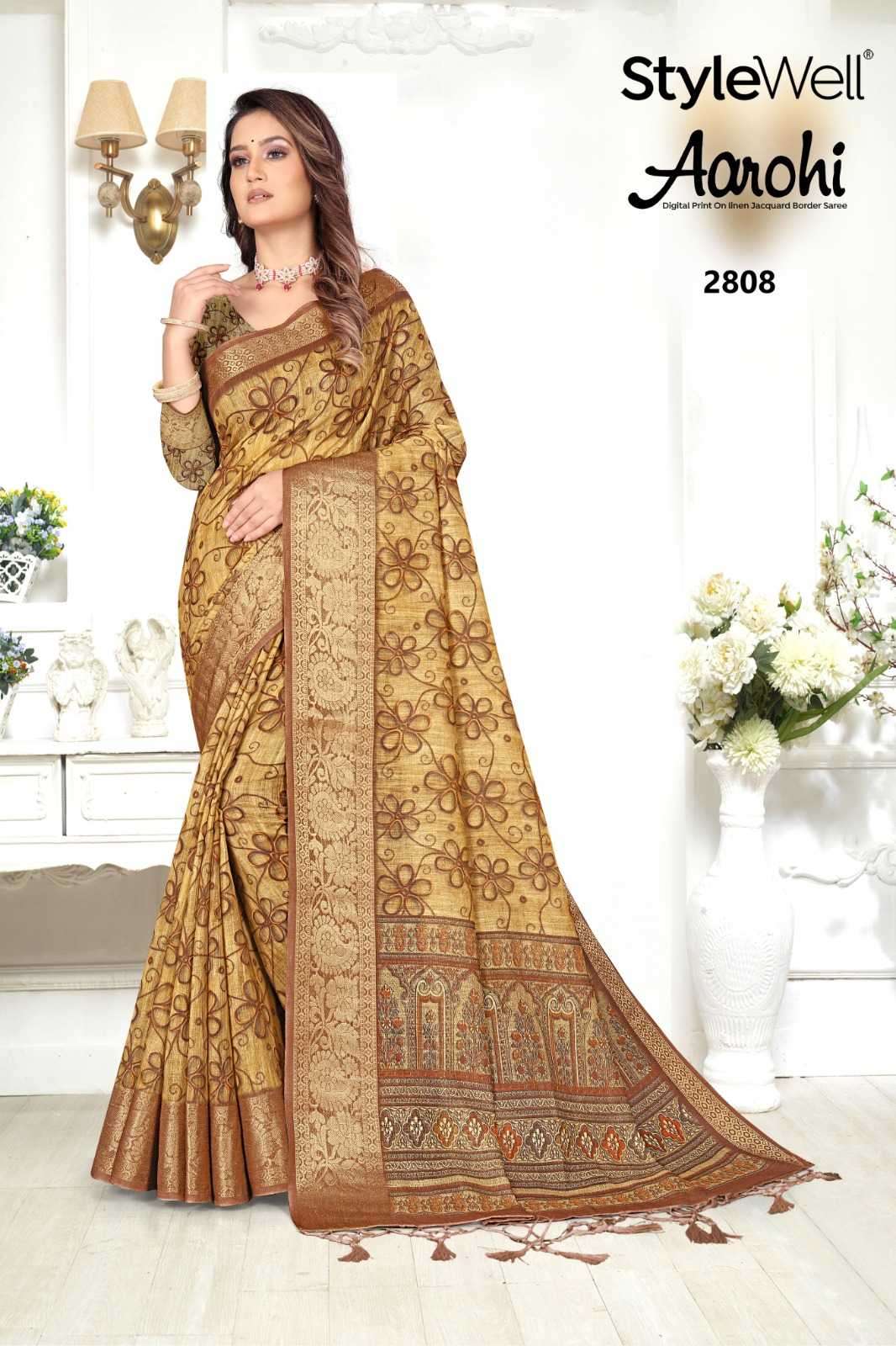 stylewell aarohi series 2806-2812 linen jacquard saree