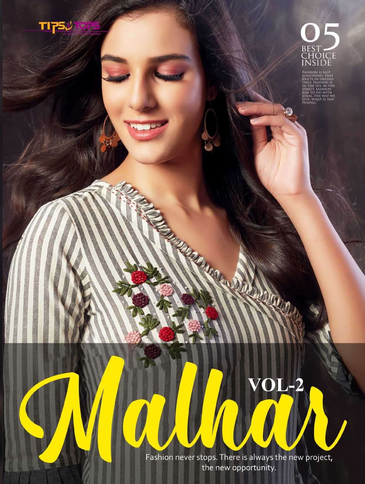 tips & tops malhar vol 2 series 001-005 Fancy Cotton Yarn Dyed kurti