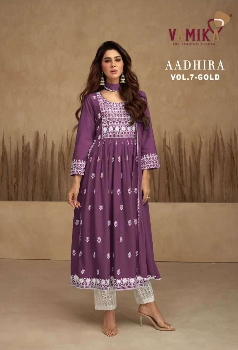 vamika aadhira vol 7 gold series 1109 pure rayon viscose suit 