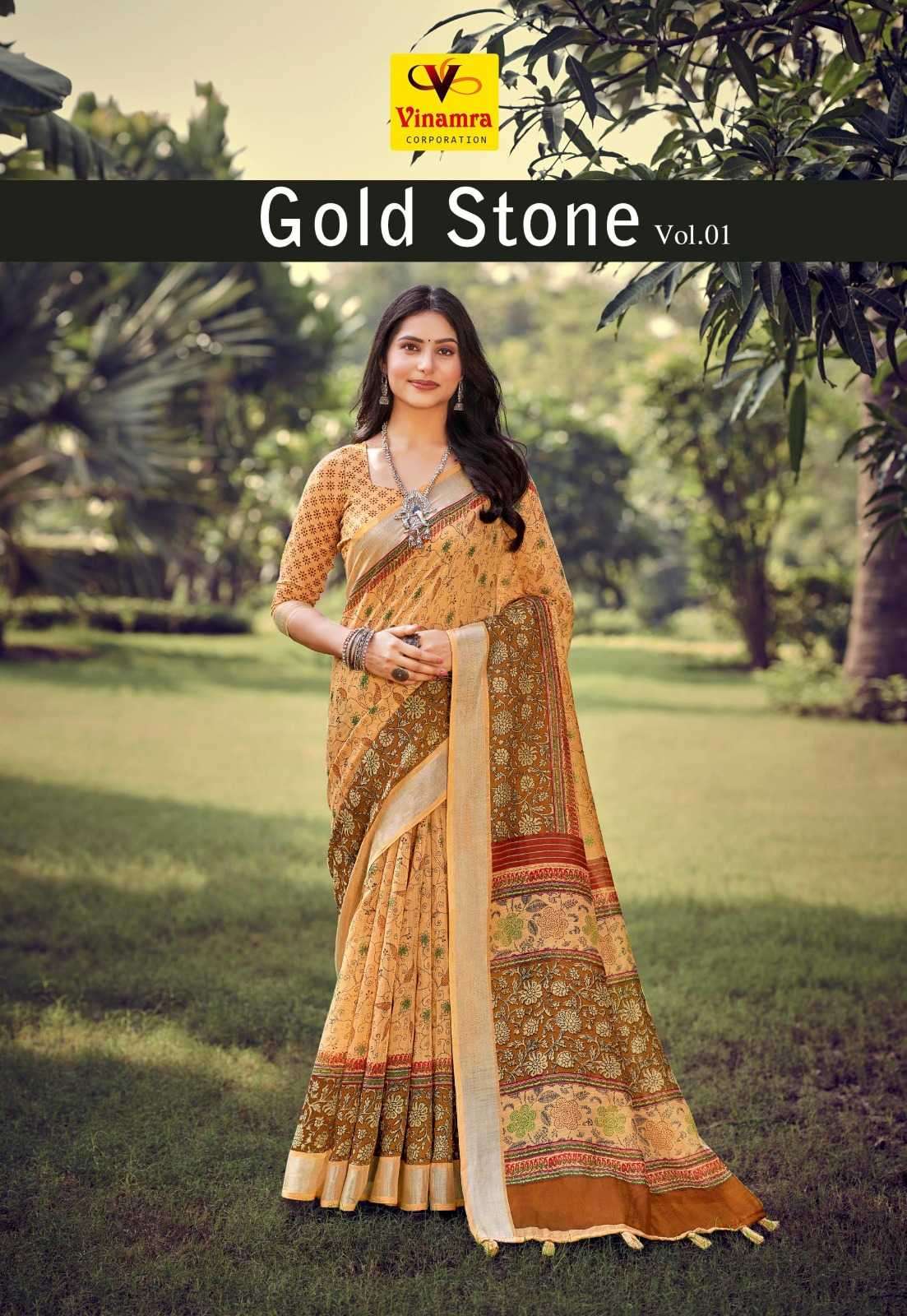 vinamra gold stone vol 1 series 3801-3808 lilen patta saree