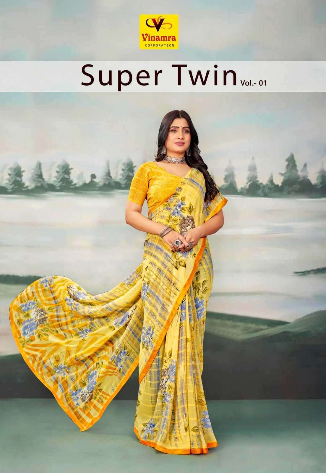vinamra super twin vol 1 series 2801-2808 synthetic patta saree