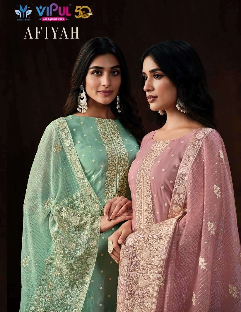 vipul fashion afiyah series 5451-5455 soft organza suit