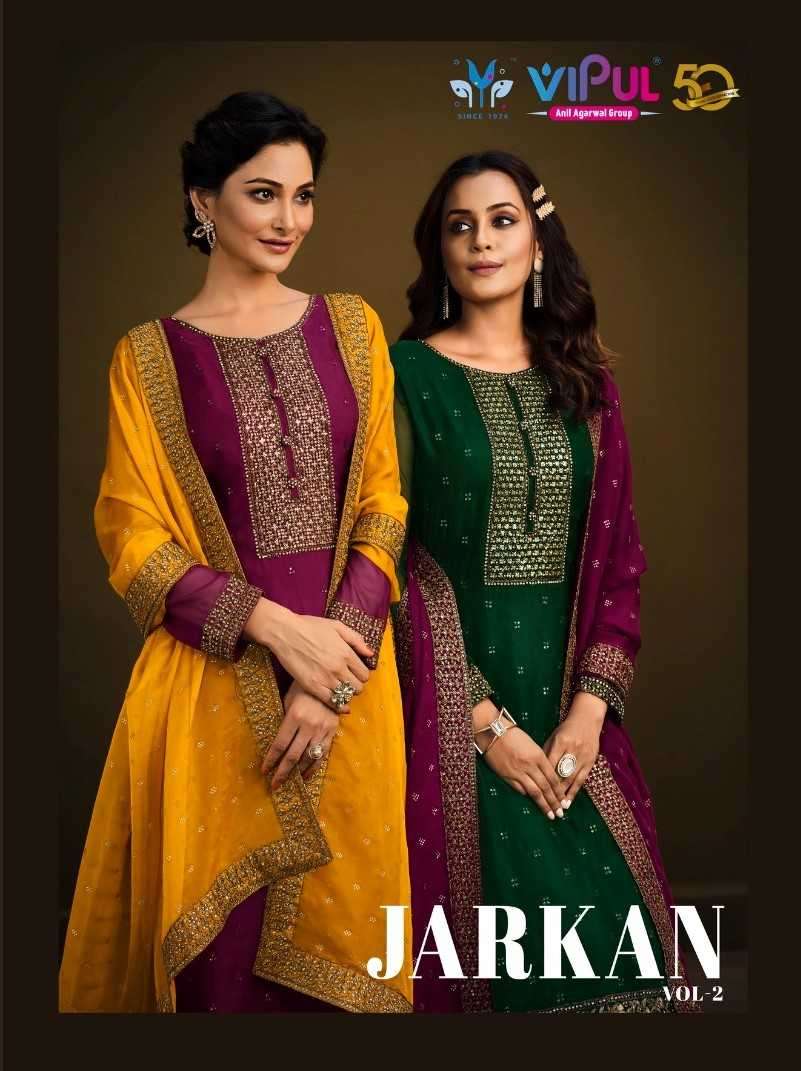 vipul fashion jarkan vol 2 series 5351-5356 soft organza suit