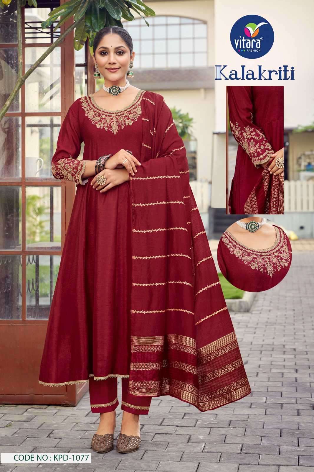 vitara fashion kalakriti series 1076-1079 poly chinon suit