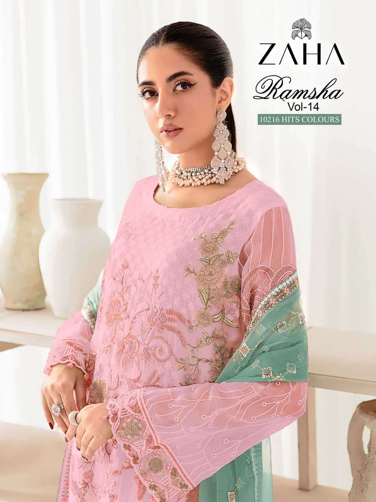 zaha ramsha vol 14 10216 hits colours heavy georgette suit