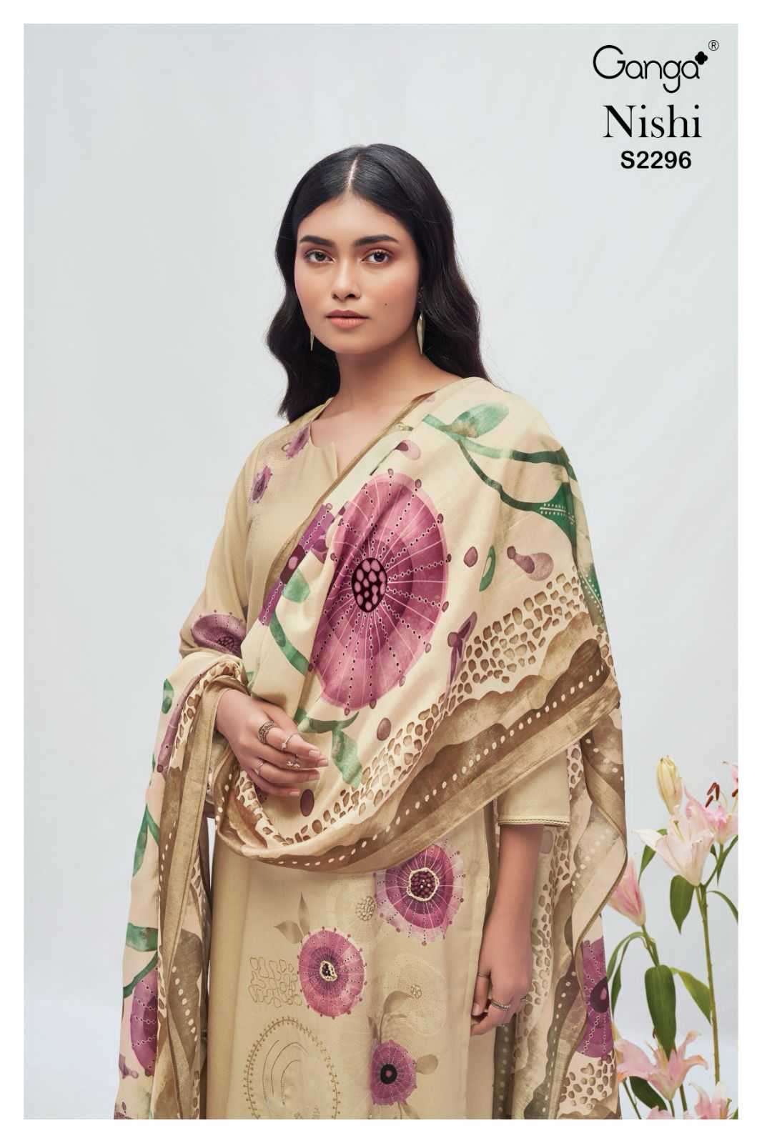 Ganga nishi 2296 wool pashmina print suit