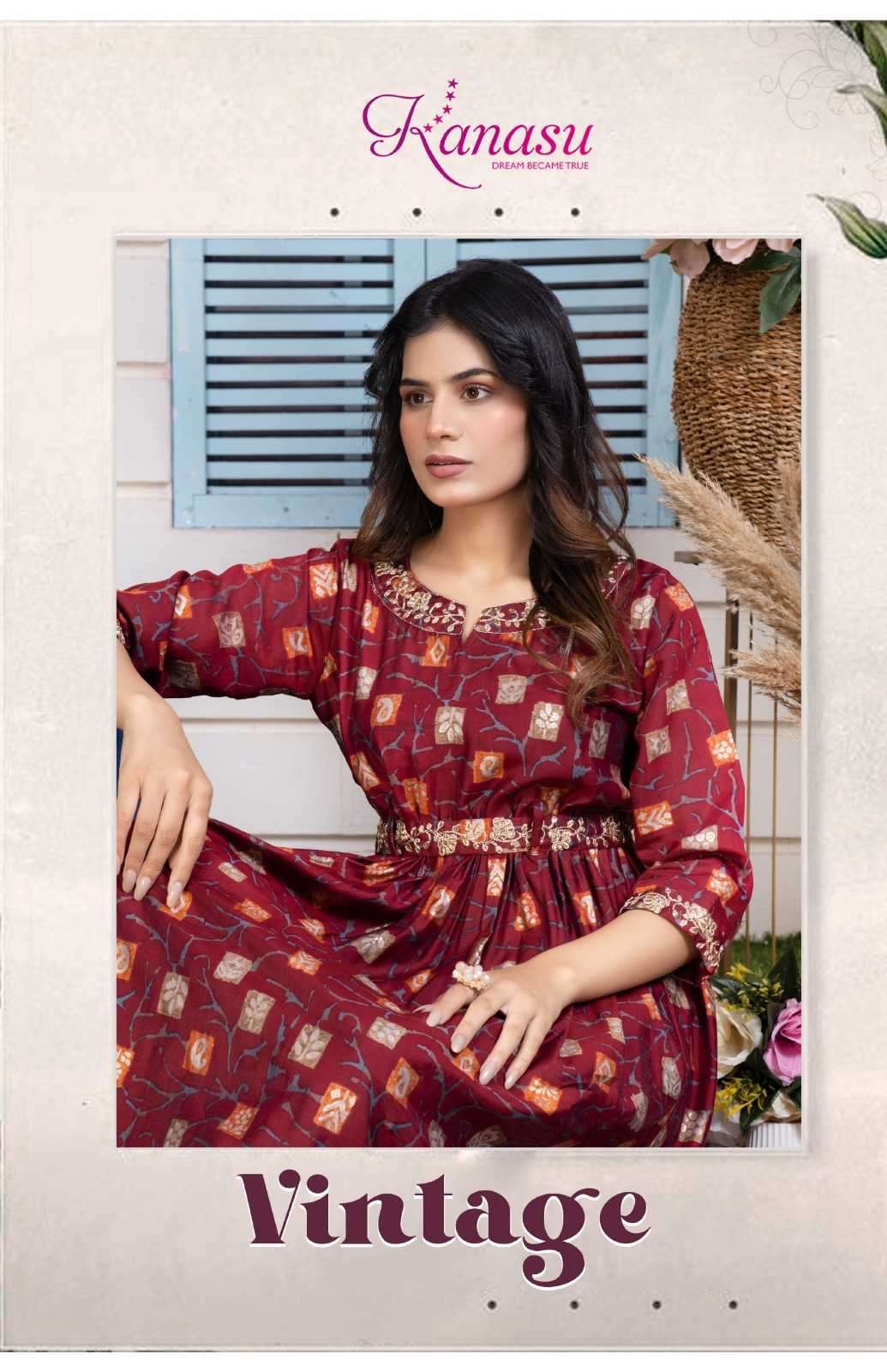 kanasu vintage series 1001-1006 heavy chanderi modal kurti 
