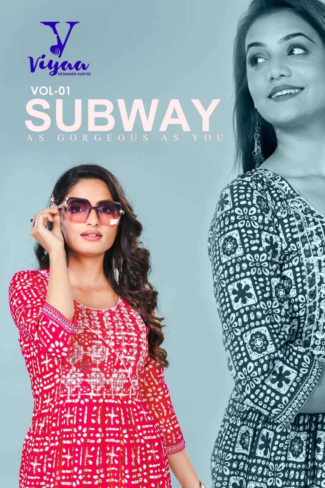 viyaa designer subway vol 1 series 1001-1008 pure rayon kurti 