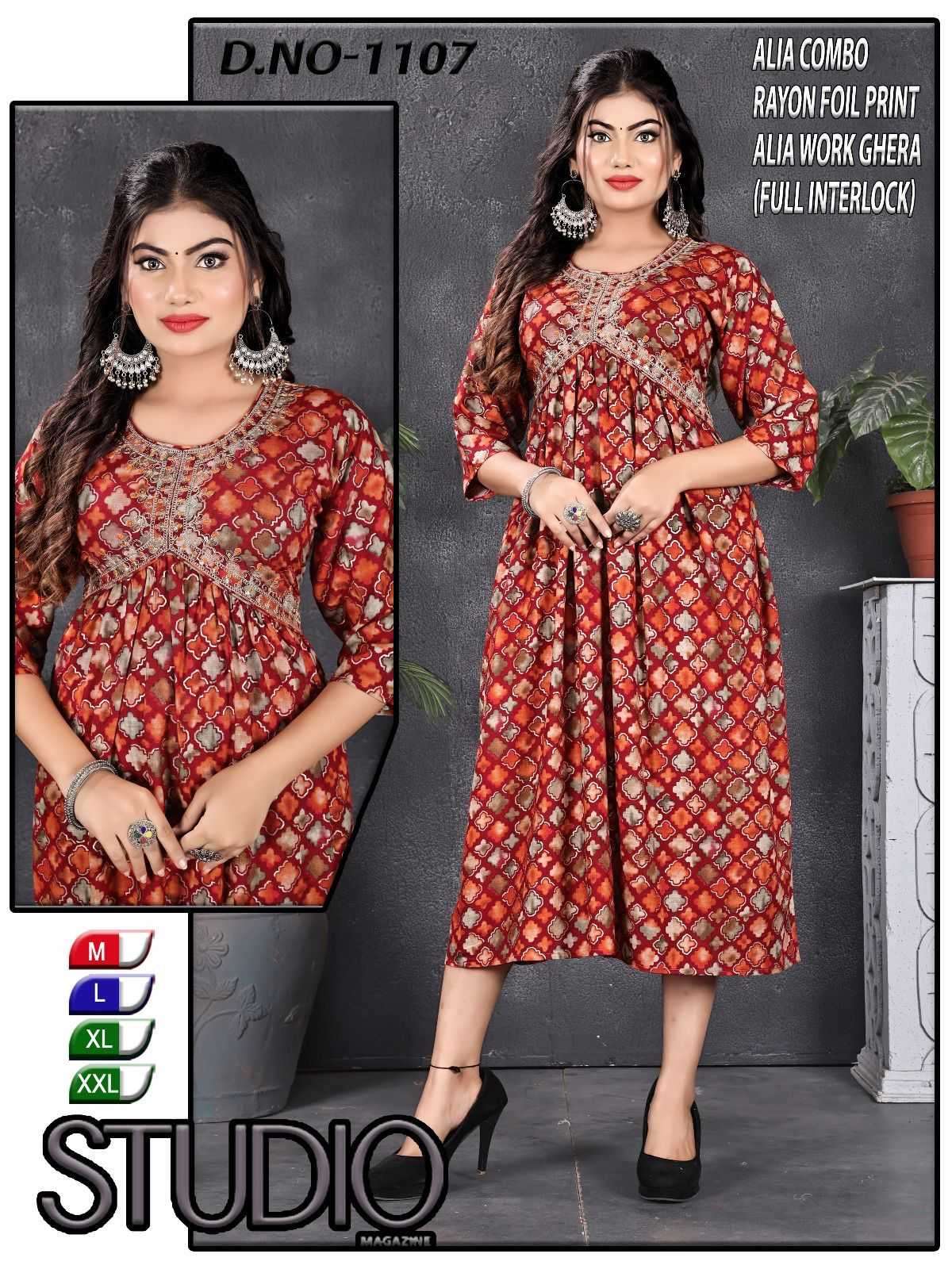  ALIA SERIES-1107.R PREMIUM REYON FOIL PRINT KURTI