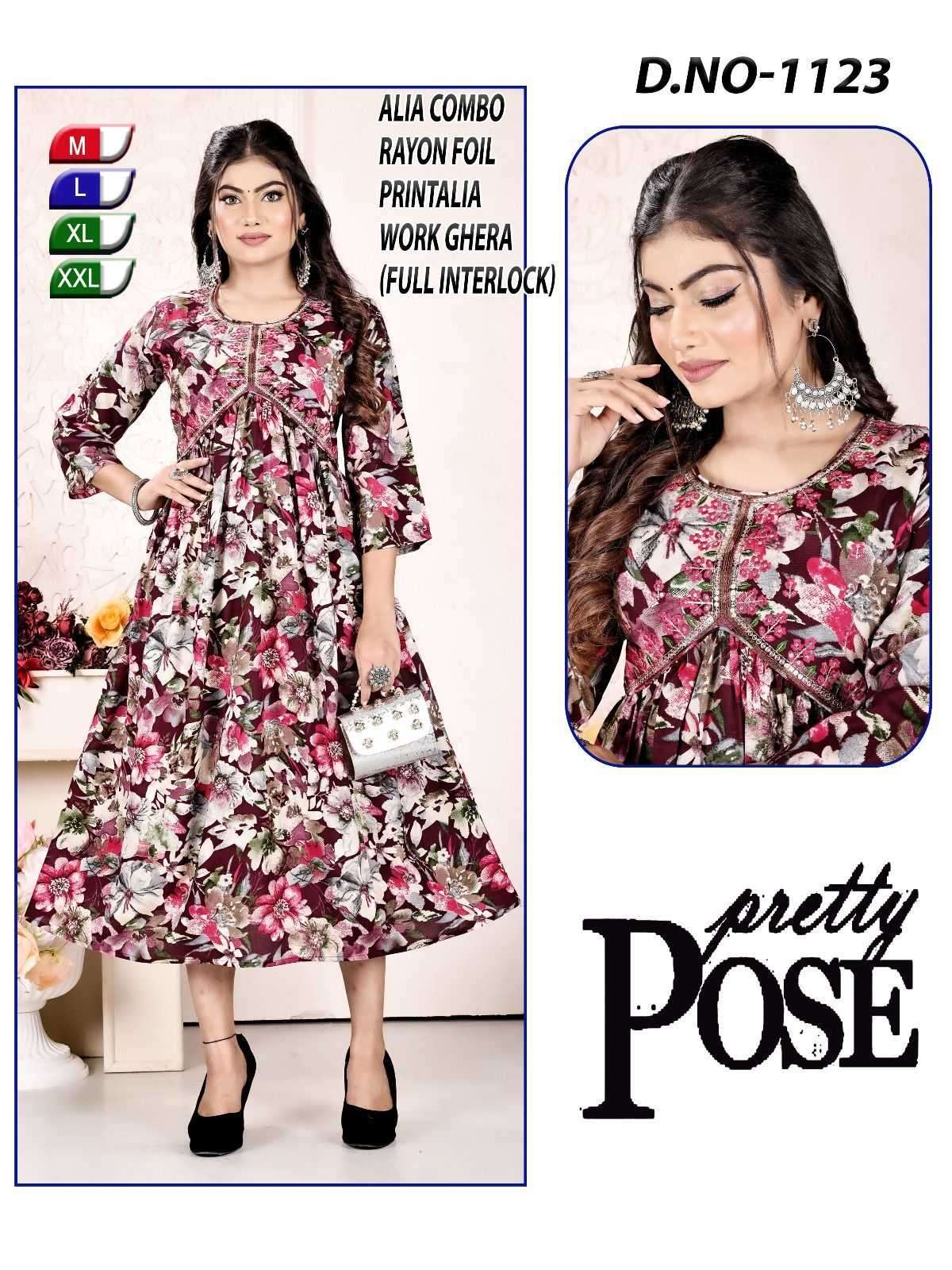 ALIA SERIES-1123.Y PREMIUM REYON FOIL PRINT COMBO KURTI