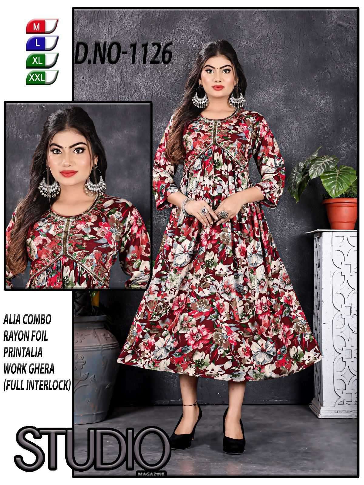 ALIA SERIES-1126.B PREMIUM REYON FOIL PRINT COMBO KURTI