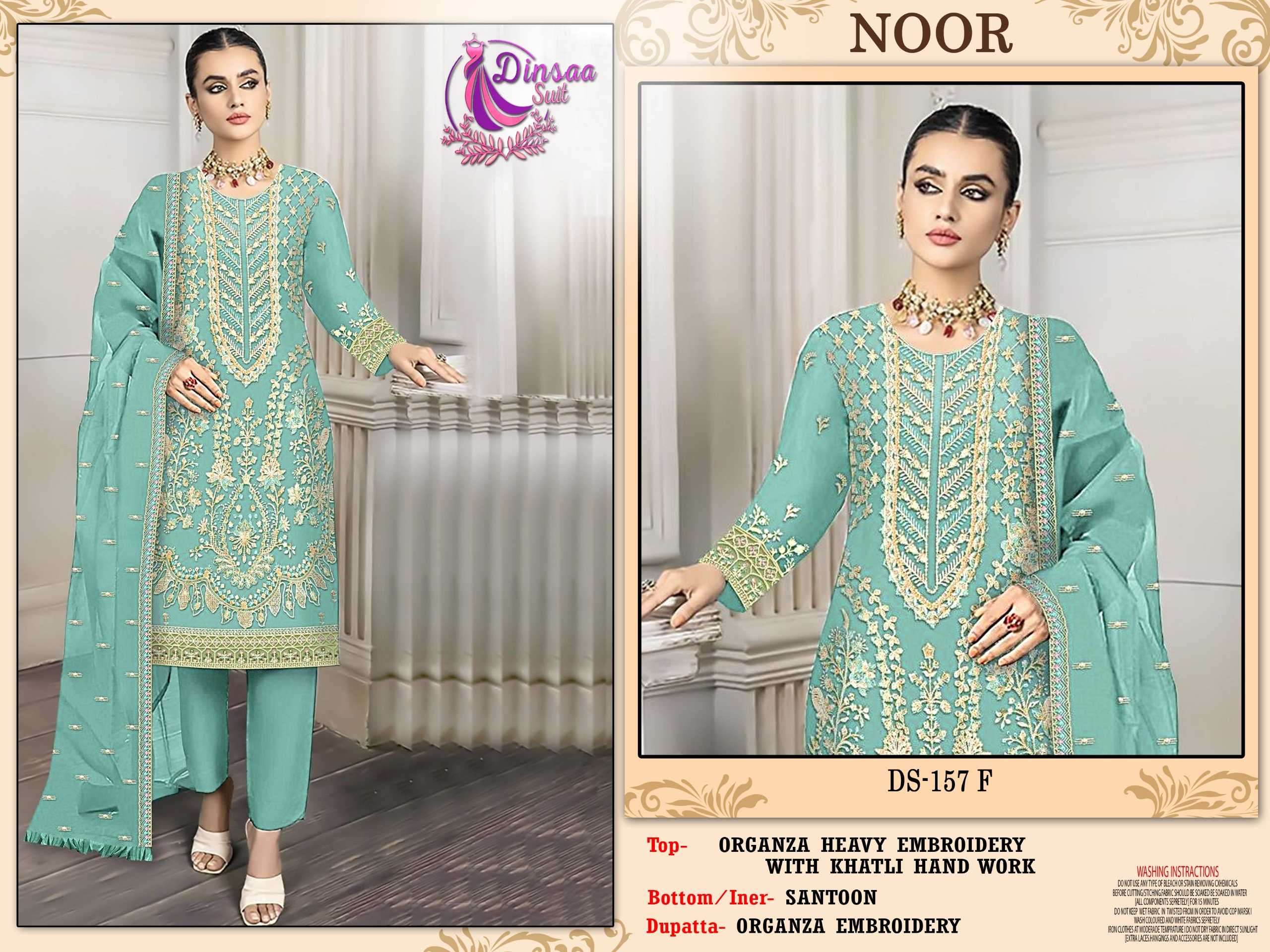 dinsaa noor 157 Organza handwork and embroidery suit