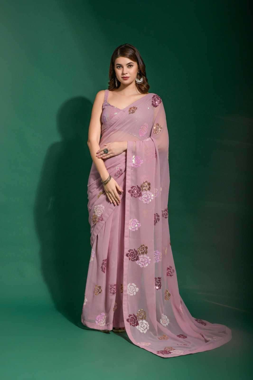 fashion berry sahibi 076 multi sequince georgette saree party wear