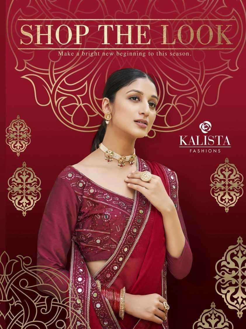 kalista fashion shop the look series 95001-95006 blooming satin chiffon saree