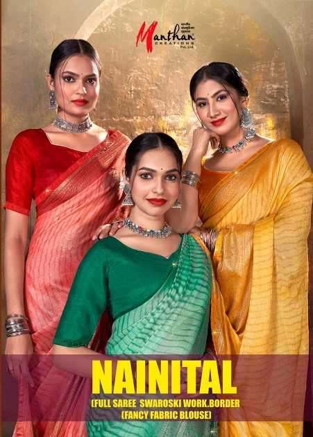 manthan creation nanital series 1001-1006 chiffon brasso saree