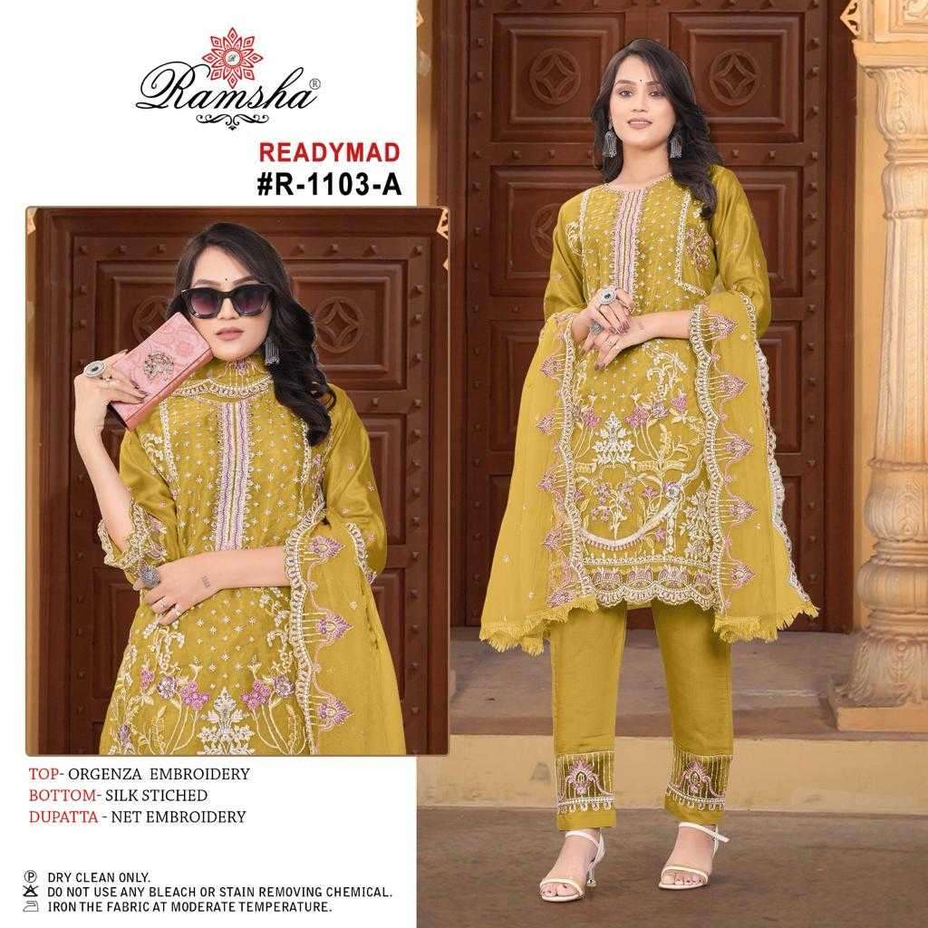 ramsha R-1103 organza embroidery suit 