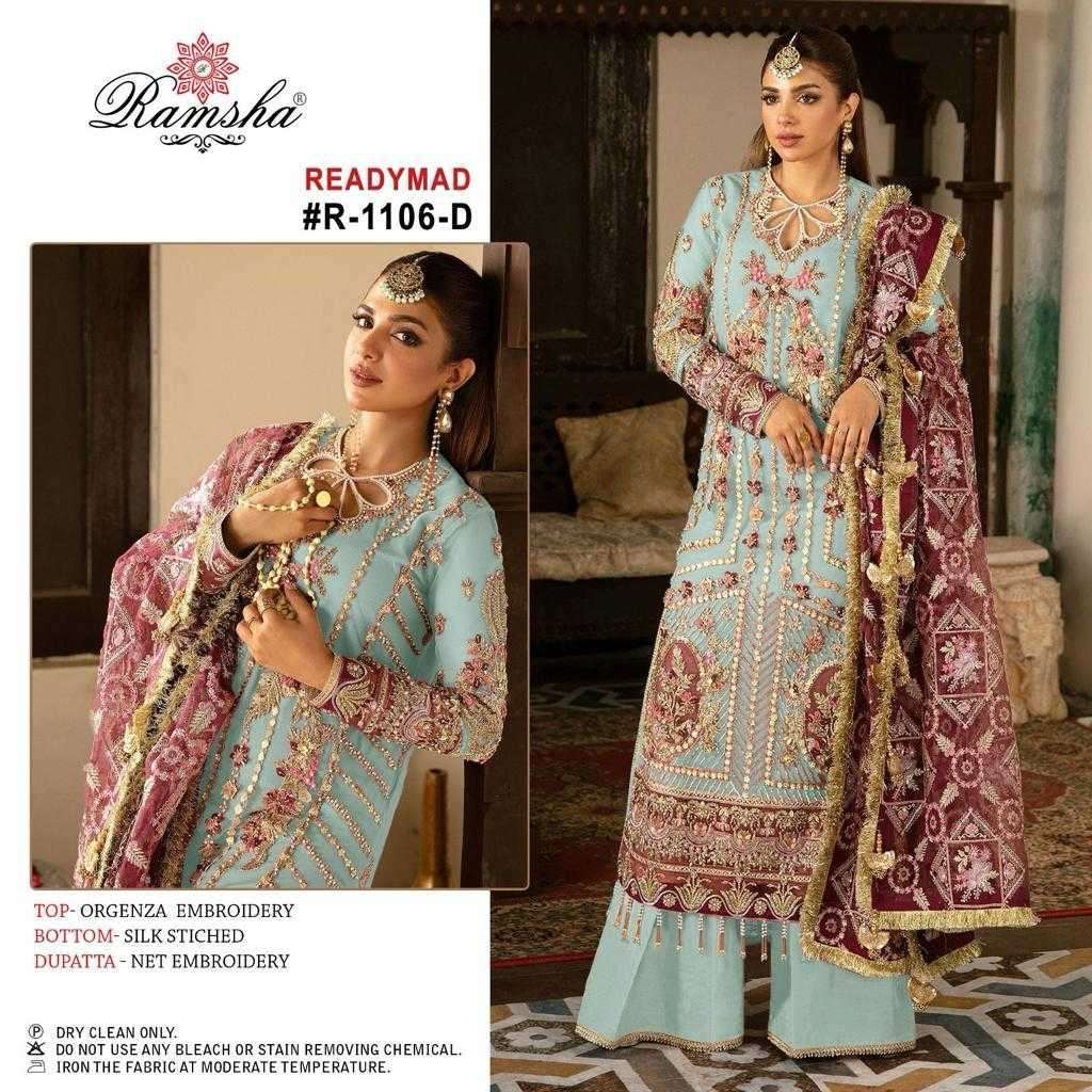 ramsha R-1106 organza embroidery suit