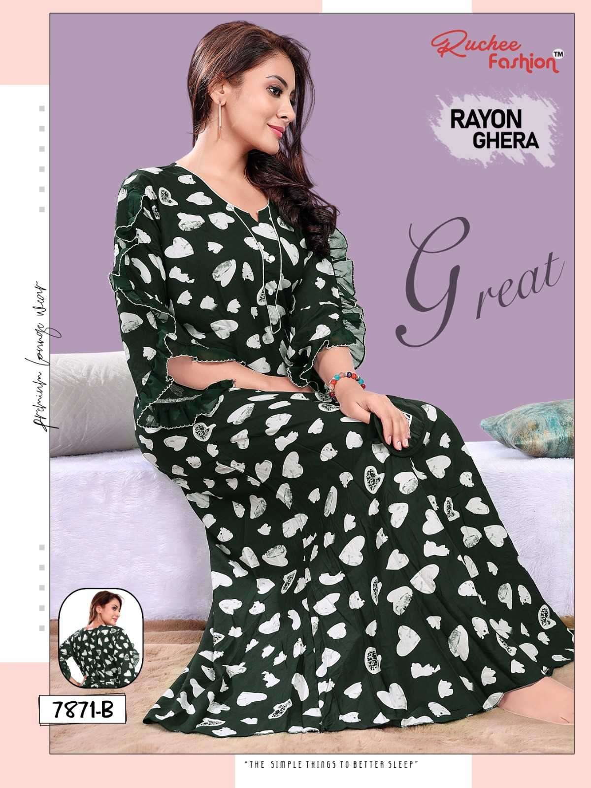 ruchee fashion rayon ghera fancy sleeve comfortable night gown