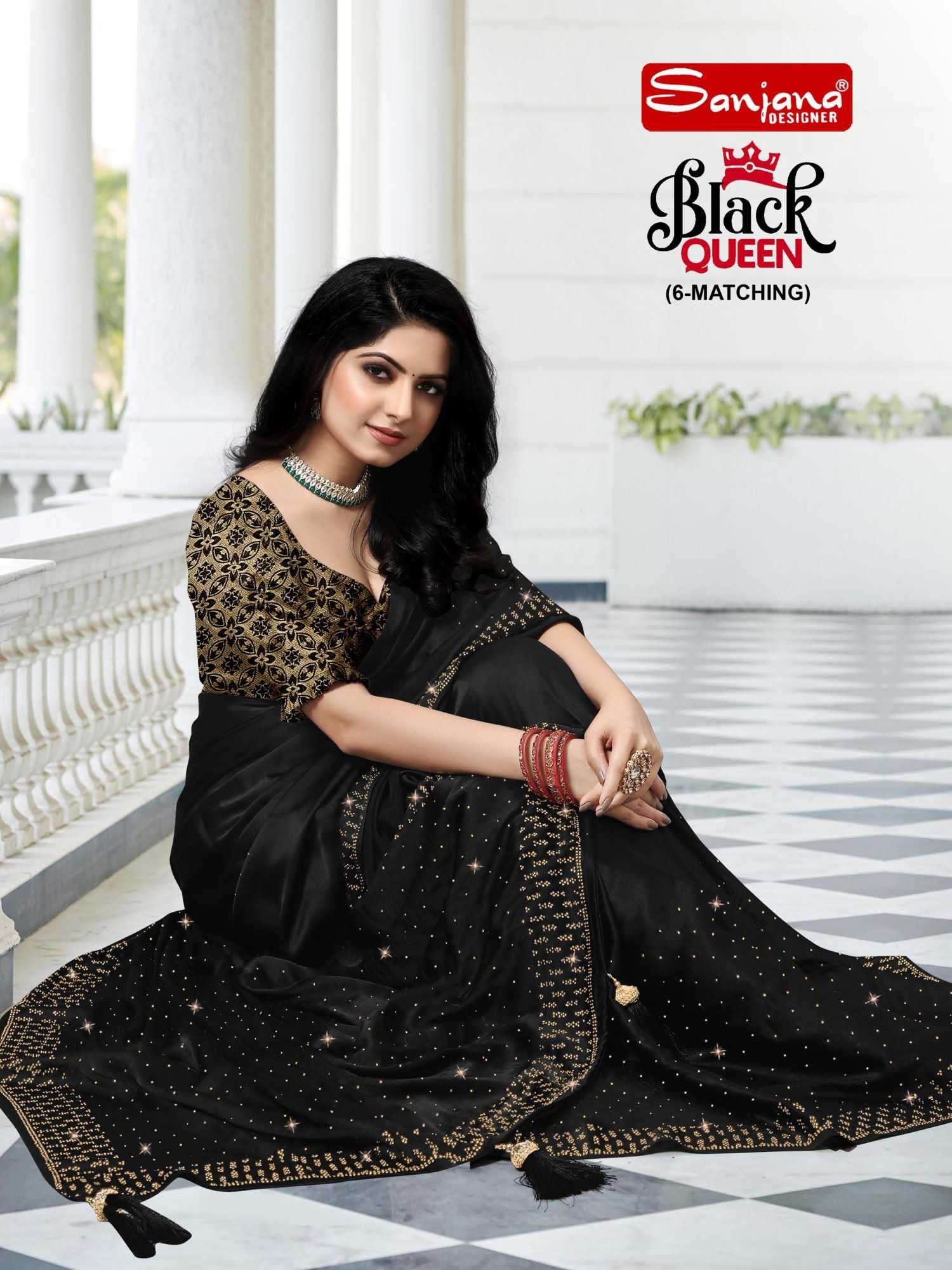 sanjana designer black queen designer swarovski work amazing sarees