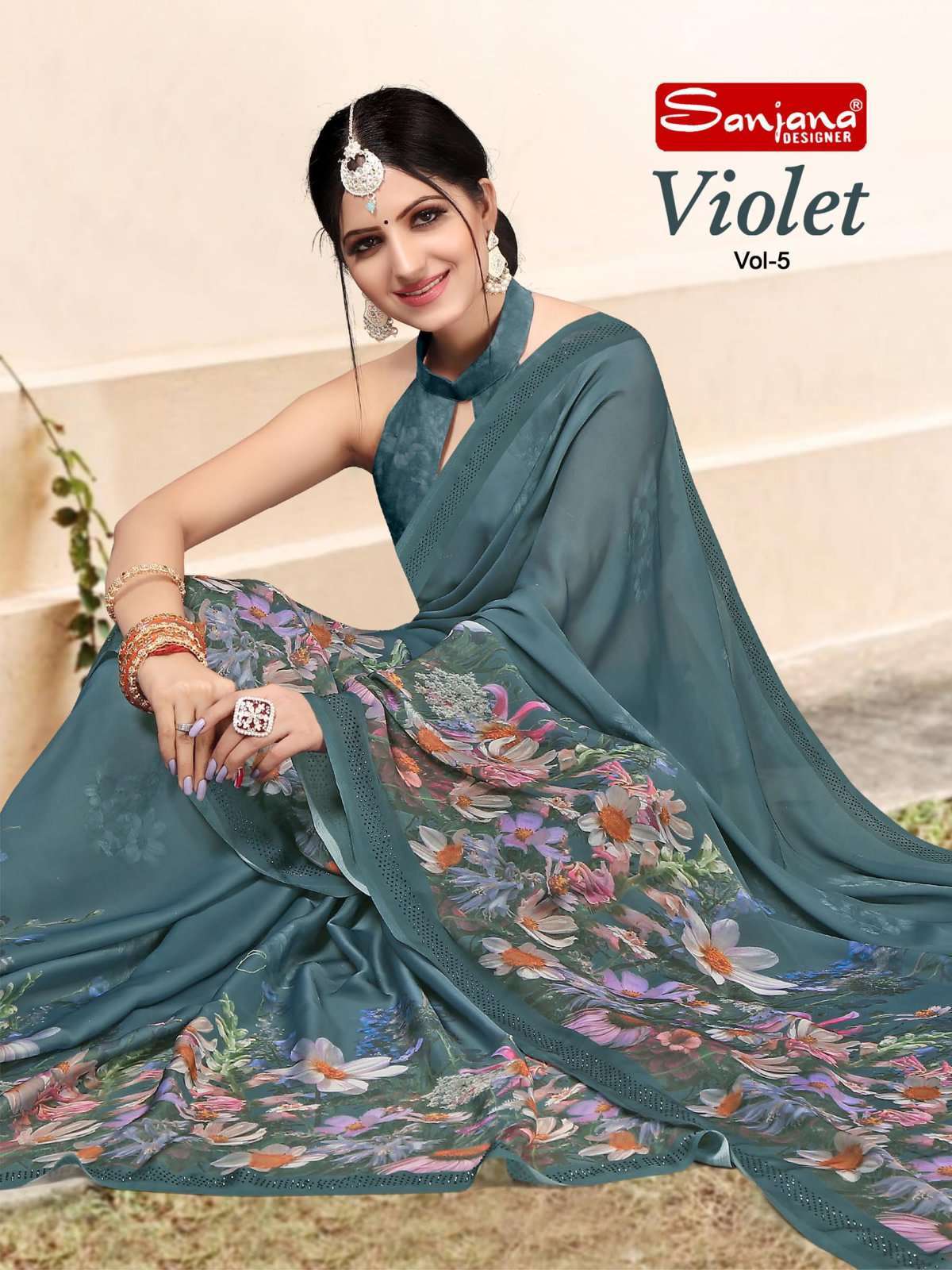 sanjana designer violet vol 5 series 125-130 satin georgette saree