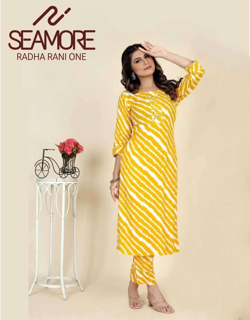 seamore radha rani vol 1 series 1023-1025 rayon cotton kurti pant 