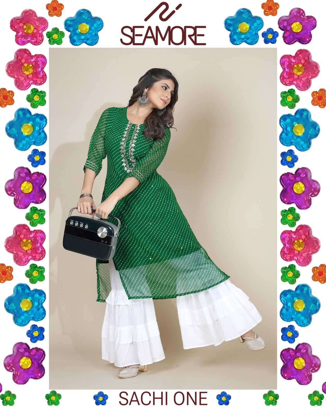 seamore sachi one stitch georgette fancy embroidery kurti