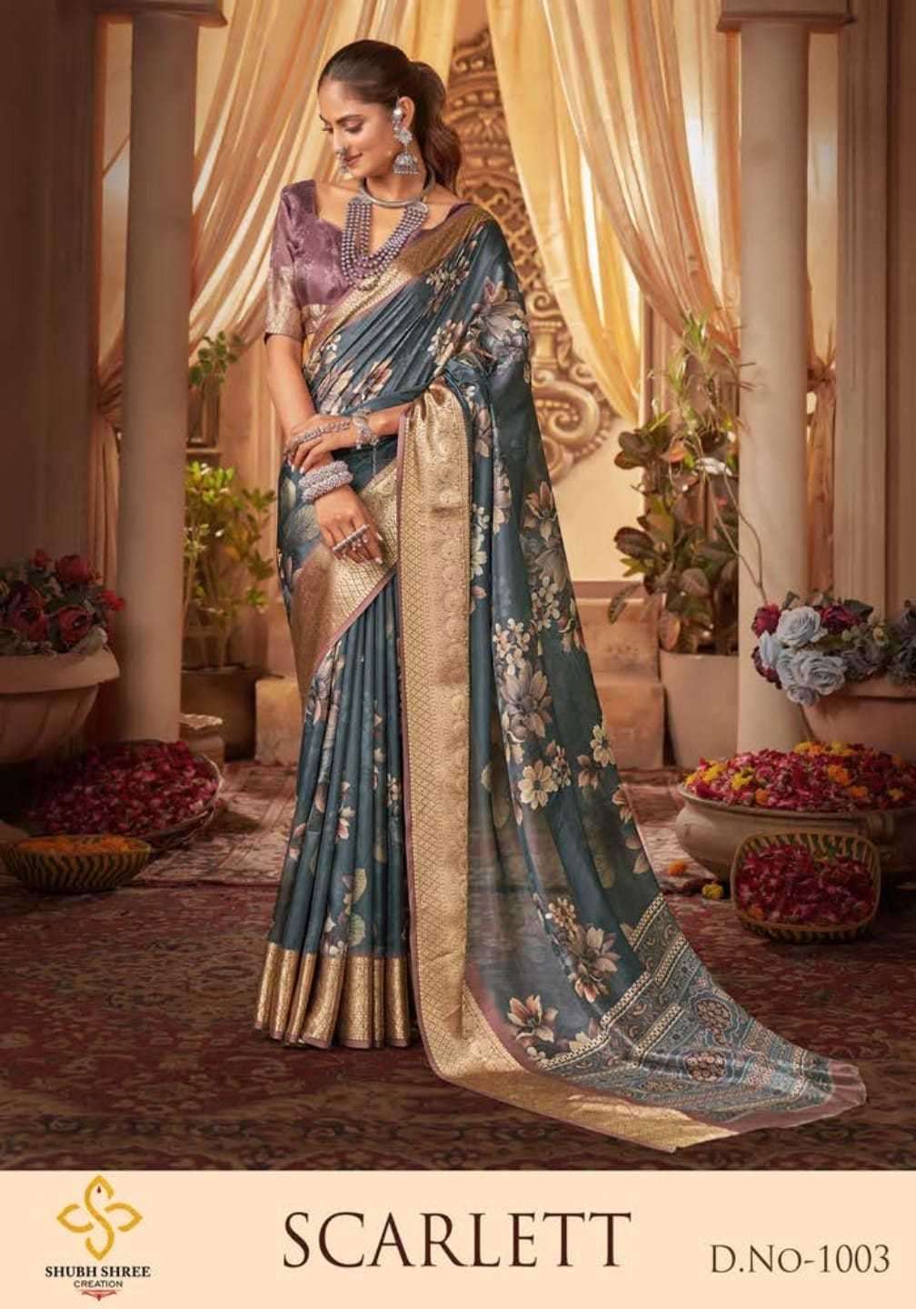 shubh shree creation scarlett series 1001-1010 velvet tussar silk saree