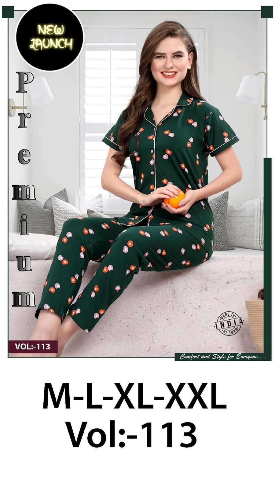 SUMMER SPECIAL VOL.DK113 Heavy Shinker Hosiery Cotton Printed NIGHT SUIT 