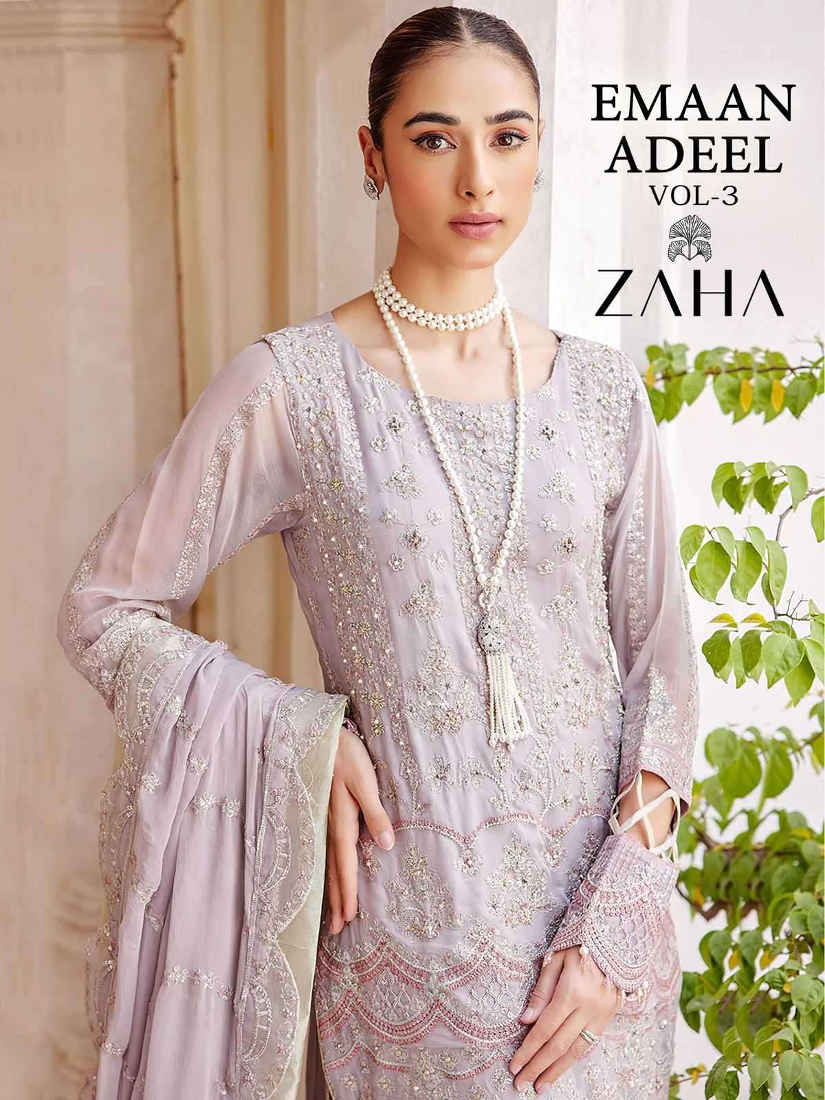 zaha emaan adeel vol 3 series 10182-10184 georgette suit 