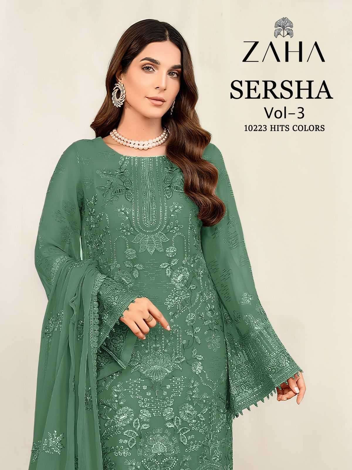 zaha sersha vol 3 10223 hits colors faux georgette suit