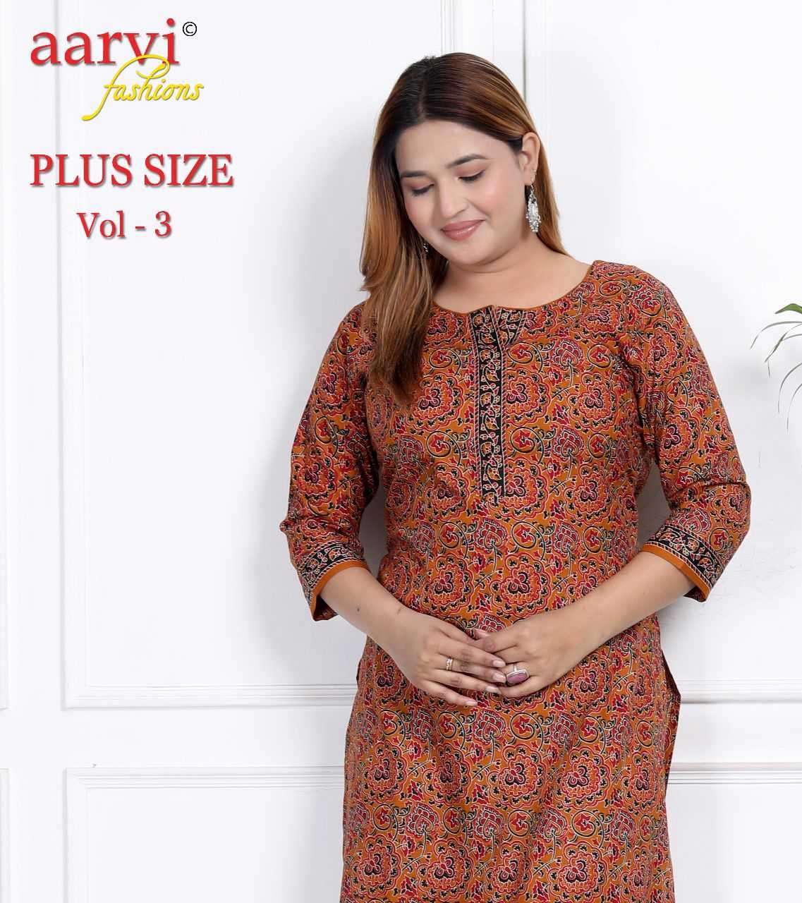 aarvi fashion plus size vol 3 series 7668-7677 pure cotton kurti