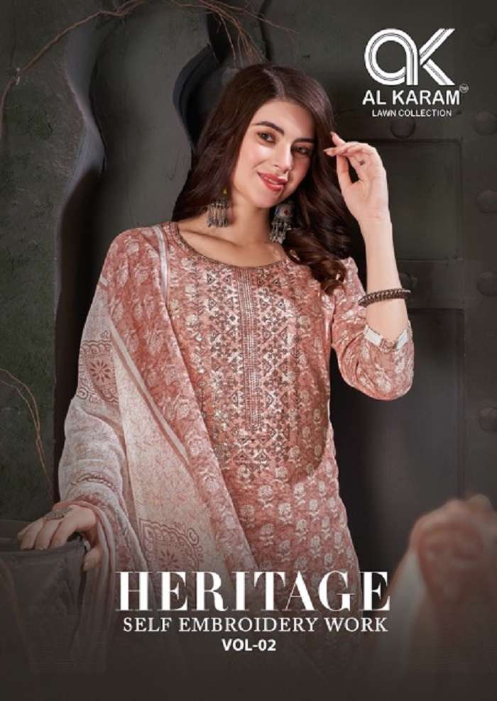 Al Karam Heritage Self Embroidery Work Vol-2 series 2001-2012 Pure Cotton suit