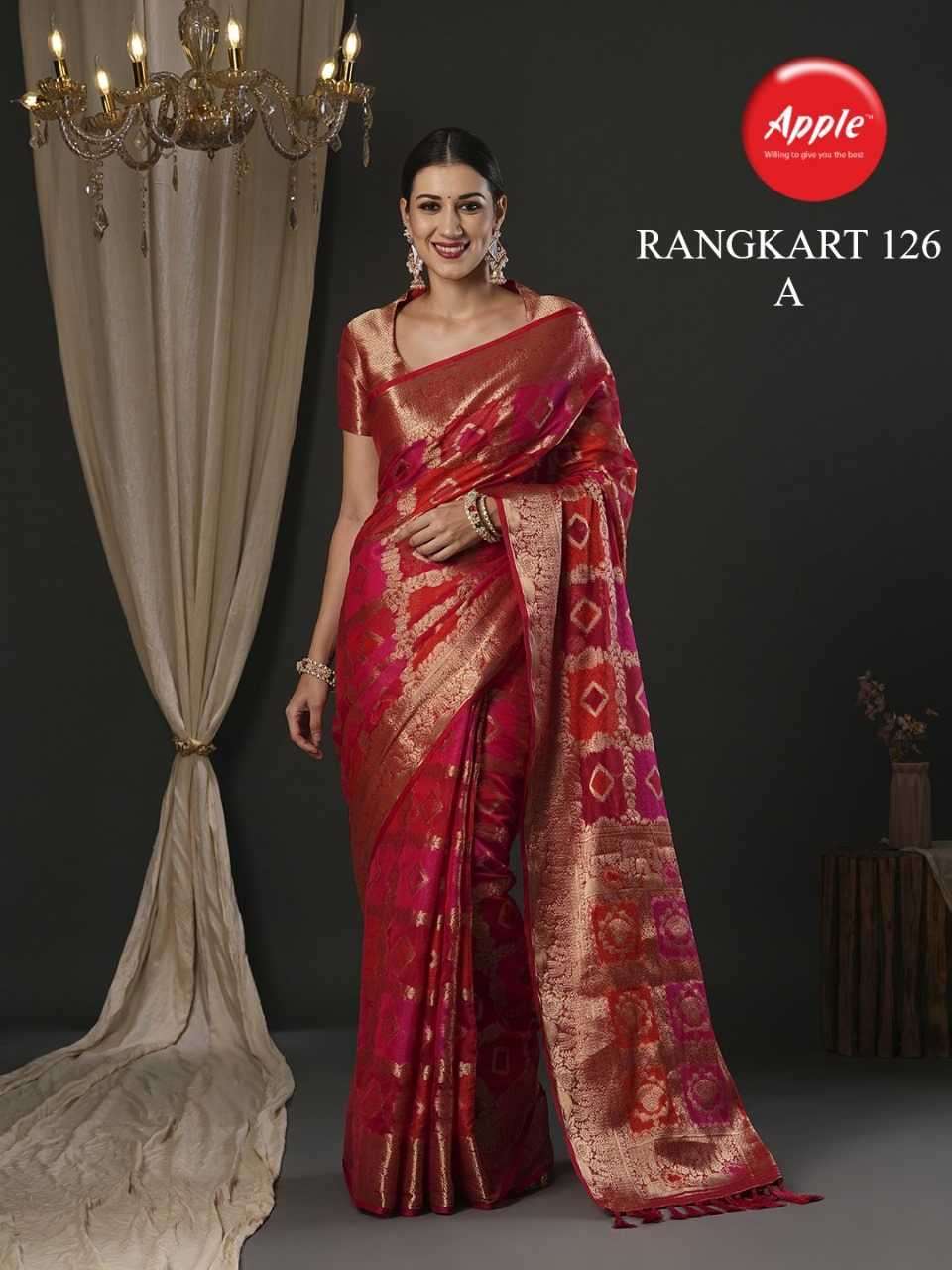 apple sarees rangkart vol 126 organza saree