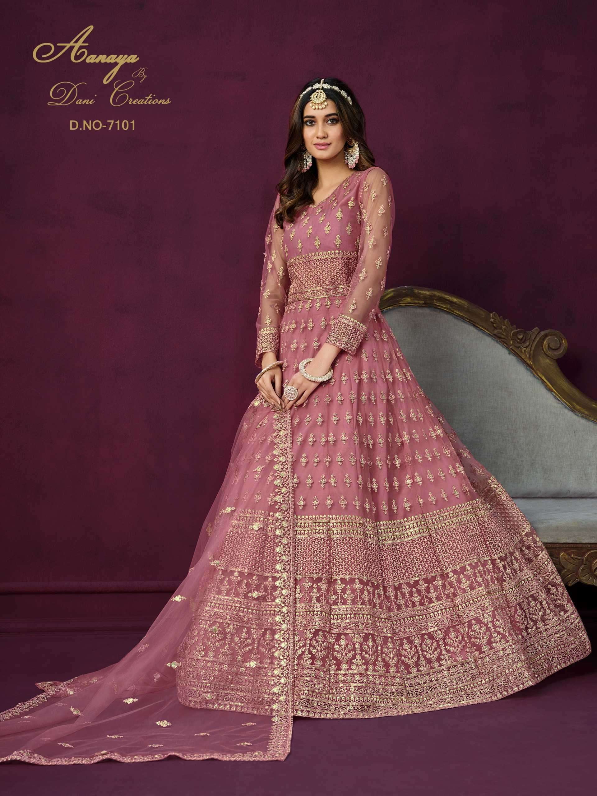 dani creation aanaya vol 171 series 7101-7104 net long gown with dupatta 