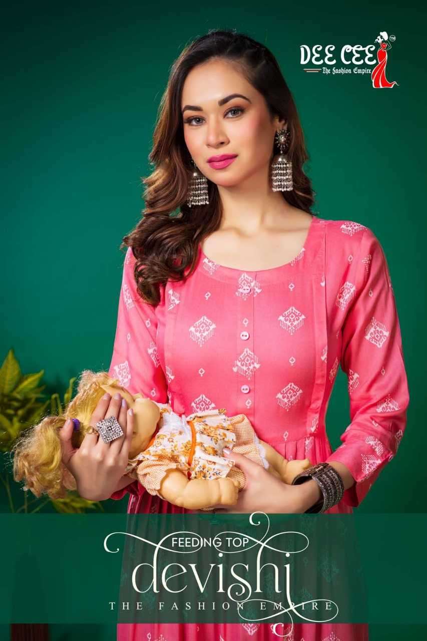 dee cee devishi series 101-106 heavy rayon print kurti 