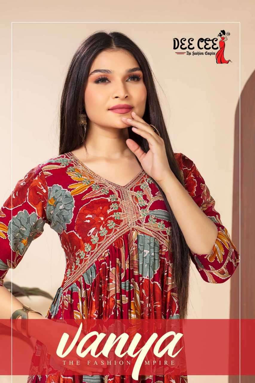 dee cee vanya series 101-106 chanderi print kurti