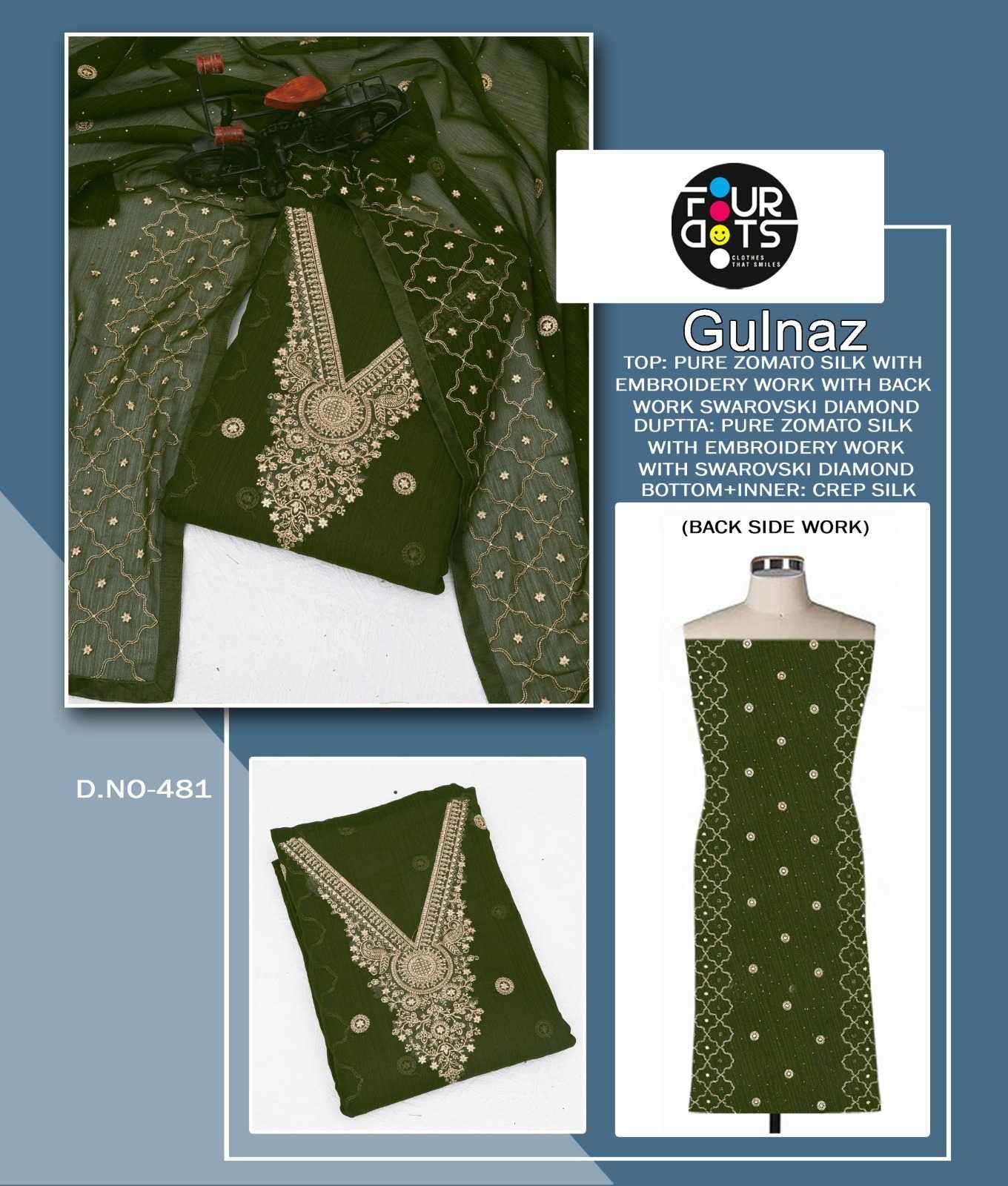 fourdots gulnaz series 481-484 Pure Zomato Silk With Embroidery Work suit