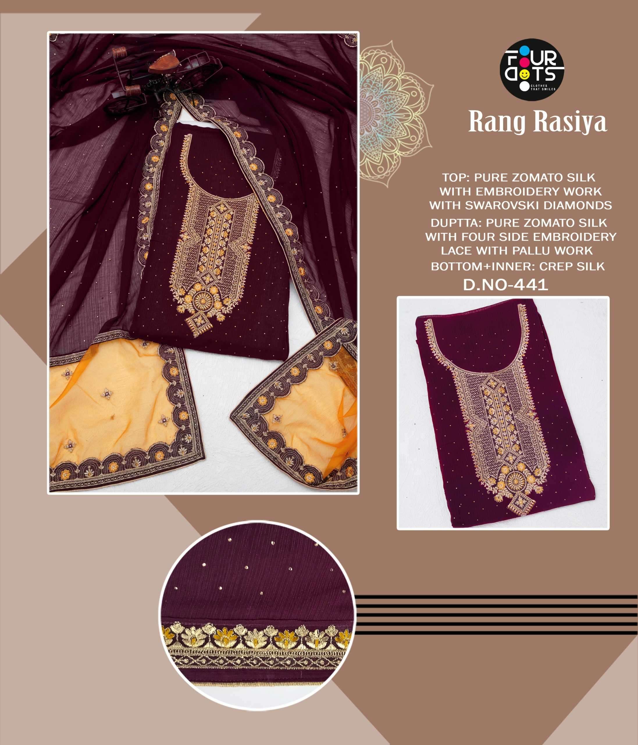 fourdots rang rasiya series 441-444 Pure Zomato Silk suit