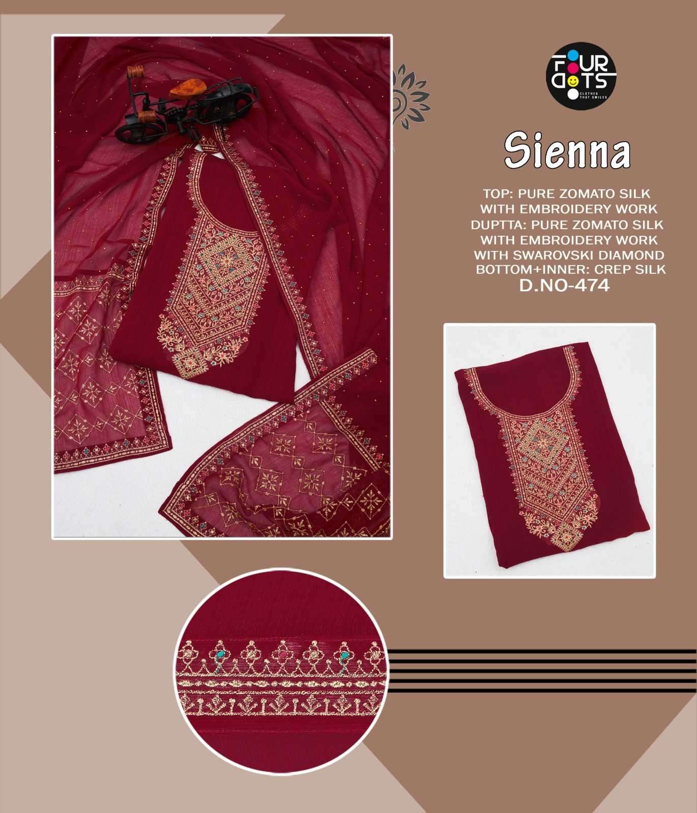fourdots sienna Pure Zomato Silk With Embroidery Work suit