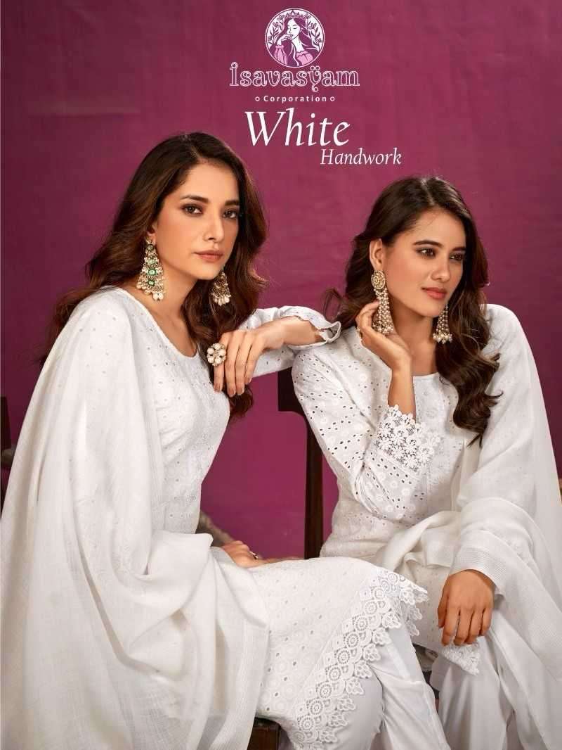 isavasyam white handwork series 1001-1006 Pure camric cotton suit