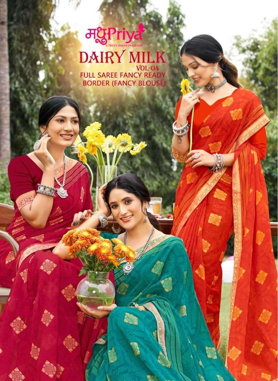 madhupriya dairy milk vol 4 series 1001-1008 60 gram chiffon saree