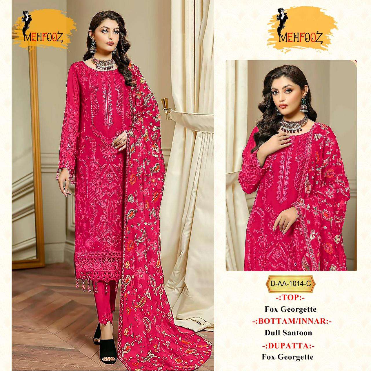 Mehfooz Pakistani Work series 1014 fox Jorjat work Suits