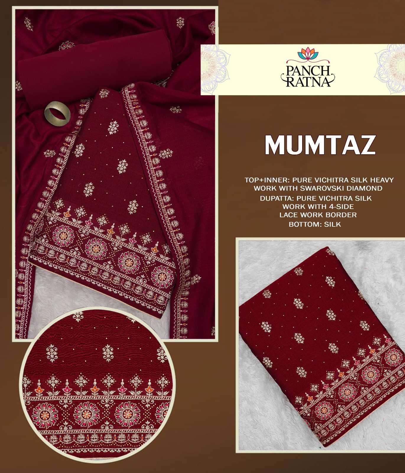 panch ratna mumtaz Pure Vichitra Silk Heavy Work With Swarovski Diamond suit