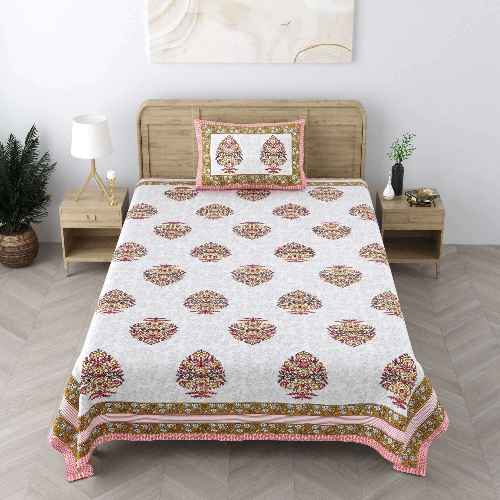 pr heritage jaipuri part 2 cotton two single bedsheet with two pillow cover